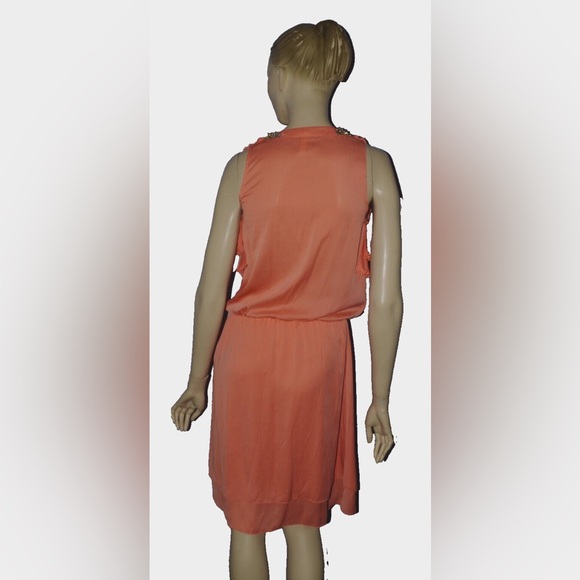 ROBBI & NIKKI SZ S SMALL ORANGE CORAL PLEATED RUFFLES BEADS DRESS KNEE LENGTH - Picture 2 of 7